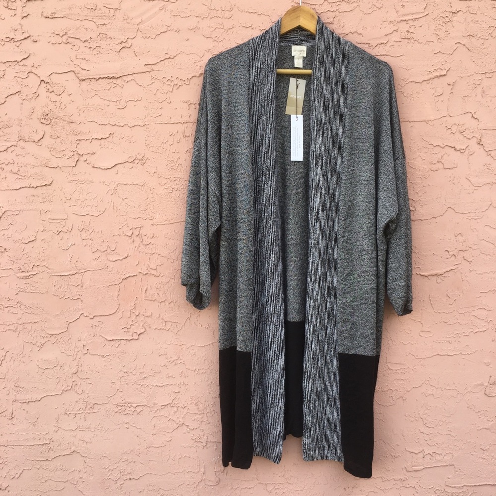 Chico’s Blocked Betty Cardigan Sweater Wrap Long Beautiful size 3 xl